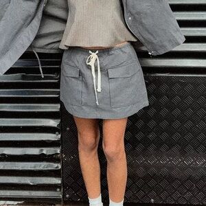 NWT Zara Skort Cargo Gray Size S Small Patch Pockets Mid-rise Mini Skirt